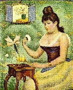 Georges Seurat ung kvinna som pudrar sig oil painting reproduction
